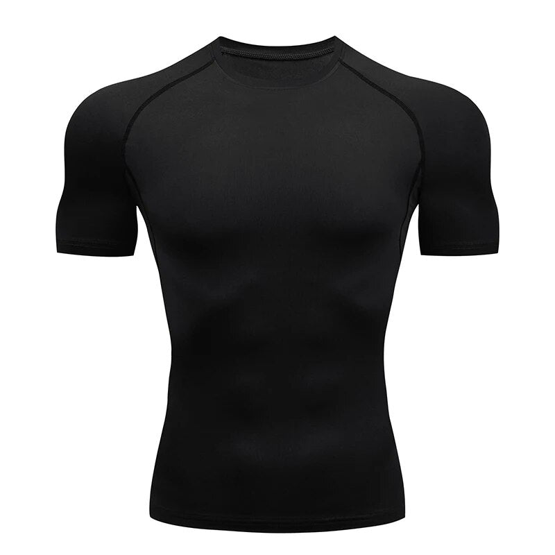 Men's Running Compression T-shirt Short Sleeve Sport Tees Gym Sweatshirt Black