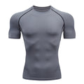 Men's Running Compression T-shirt Short Sleeve Sport Tees Gym Sweatshirt Gray
