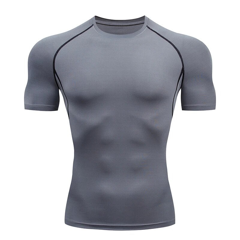 Men's Running Compression T-shirt Short Sleeve Sport Tees Gym Sweatshirt Gray