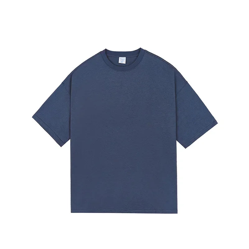Men Cotton Short Sleeved Loose T-shirt Navy