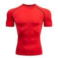 Men's Running Compression T-shirt Short Sleeve Sport Tees Gym Sweatshirt Red