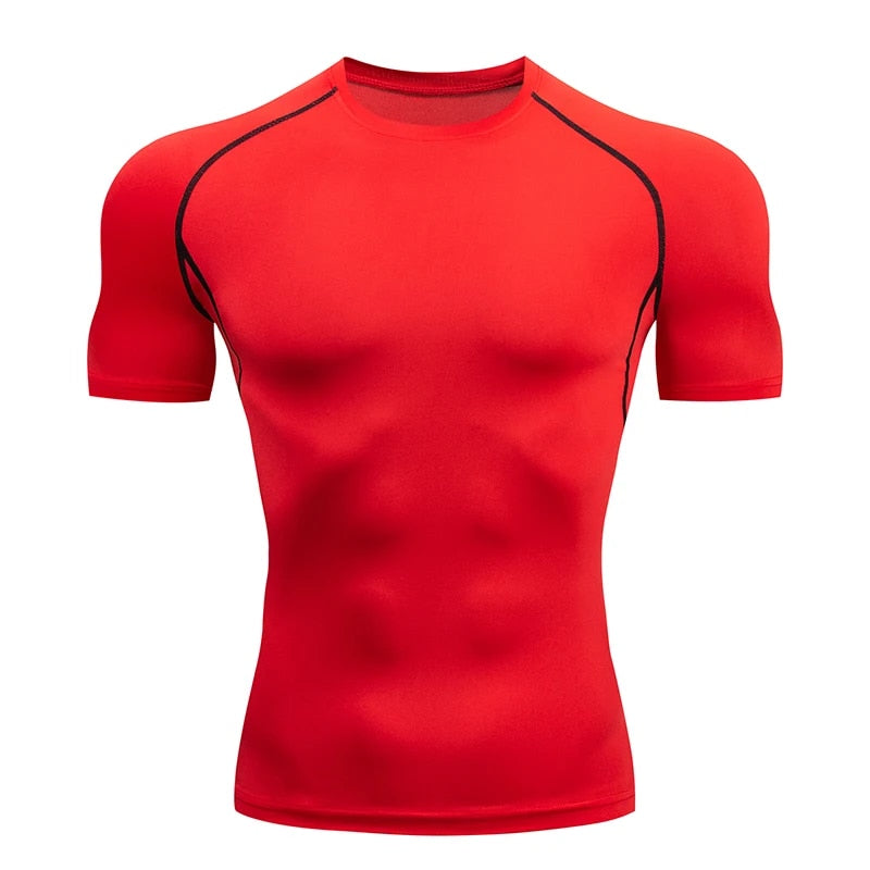 Men's Running Compression T-shirt Short Sleeve Sport Tees Gym Sweatshirt Red