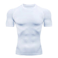 Men's Running Compression T-shirt Short Sleeve Sport Tees Gym Sweatshirt White