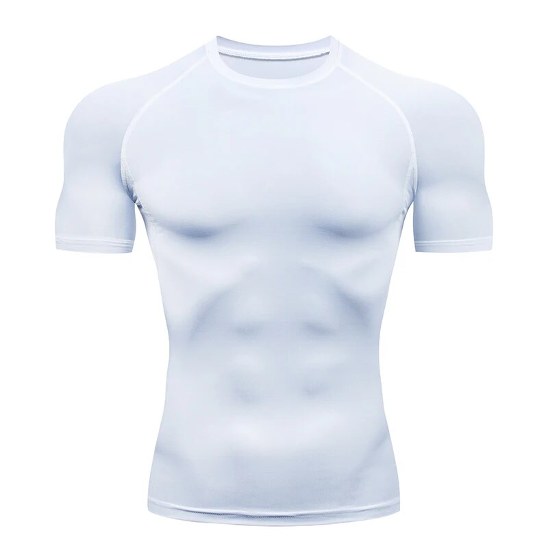 Men's Running Compression T-shirt Short Sleeve Sport Tees Gym Sweatshirt White